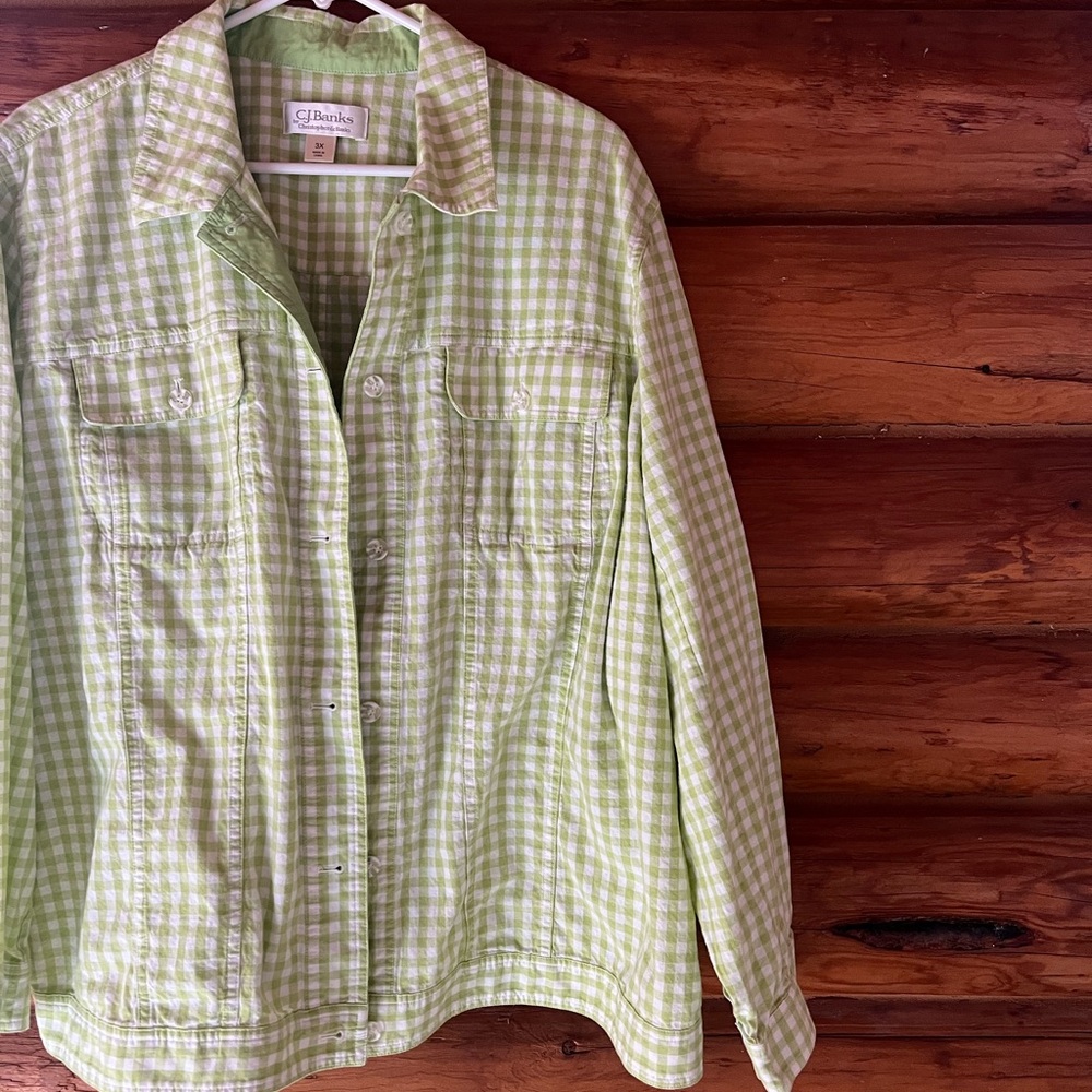 Green Gingham Button-Up Shirt